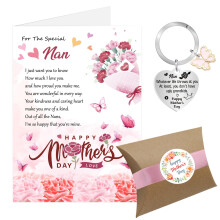 Mothers Day Card for Nan, Mothers Day Nan Gifts, Nan Mothers Day Card from Grandchildren with Envelope, Mother's Day Keyring Gifts for Nan Nanny with