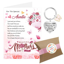 Mothers Day Card for Auntie, Mothers Day Auntie Gifts, Auntie Mothers Day Card with Envelope, Mother's Day Keyring Gifts for Auntie with Gift Box