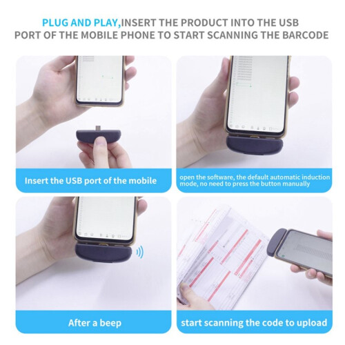 2D Barcode Scanner Phone Mate Self Sensing Type-C Interface for Android Mobile Payment Inventory Plug and