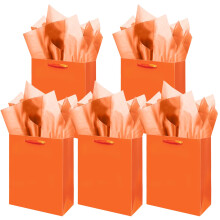 Gcardist Light Orange Gift Bags with Tissue Paper for Wedding, Birthday, Party Supplies - 20 x 11 x 24 cm, 5 Pieces Bags + 15 Pieces Tissue Paper