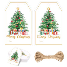 jijAcraft Gift Tags with Christmas Tree: 8.5x5.5cm 50pcs Merry Christmas Tags for Gifts, White Xmas Paper Labels for Gift Wrapping DIY Crafts Xmas