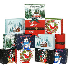 LATERN 12Pcs Christmas Boxes Gift Boxes with Lids, 27CM x 20CM x 8CM Christmas Kraft Paper Gift Box Christma Theme Pattern Box with Multicolor Ribbon