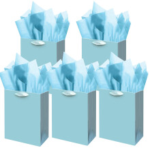 Gcardist Lake Blue Gift Bags with Tissue Paper for Wedding, Birthday, Party Supplies-20x11x24cm Medium Size Cardboard Gift Bags?8x4.3x10Inch,5pcs Bags