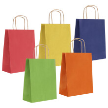 PAKNOR? Pack of 25 Colourful Paper Bags with Handle - 18 x 22 x 8 cm, Paper Shopping Bag with Drawstring Handle, Gift Bags, Kraft Paper Bag, DIY