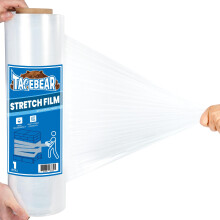 TAPEBEAR Shrink Wrap Clear Pallet Wrap 457mm x 457m, 20mu Stretch Wrapping Film Industrial Strength Plastic Wrap Water & Moisture Proof for Moving