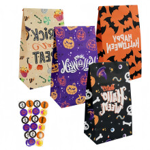Halloween Party Bags,24Pcs Paper Gift Bags with 24 Pcs Stickers,23?8?12cm Candy Paper Bag for trick or treater,Loot Bag Gift Bag for kids Halloween