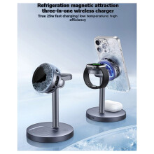 Qi2 Magnetic 3in1 Wireless Charger Phone Stand for Smartphone Watch Earphone Semiconductor Air-Cooled 25W Fast Charger