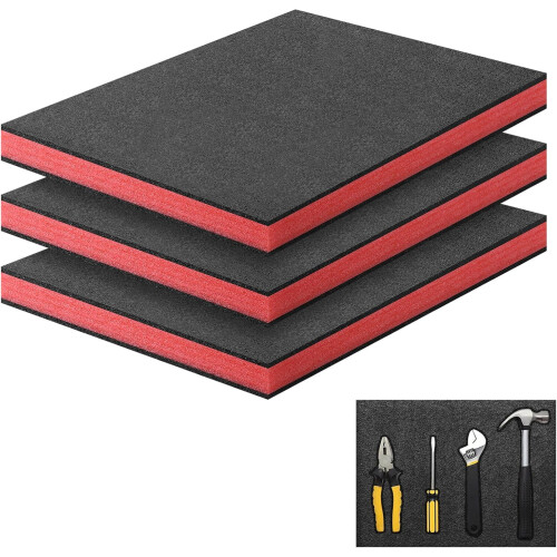 Storystore Polyurethane Foam Sheet 3pcs, 40 x 30 x 4cm Tool Box Foam Inserts Cuttable Tool Box Liner Tool Boxes Organiser Inserts for Tool Box, Flight