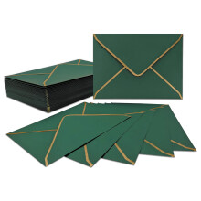 LYHLYA 50 PCS Invitation Envelopes A7 Size, Green 5 x 7 Inch V-Flap Mailing Card Quick Seal Gold Border 5x7 Cards, Birthday, Weddings, Graduations,