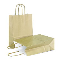 AZOWA Gold Gift Bags with Handles Paper Large Gold Kraft Paper Bags for Party Favors (33 x 26 x 12 cm, 25 Pcs)