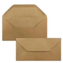 NEUSER PAPIER 25x Kraft Paper Envelopes DIN Long Brown ECO Wet Adhesive 11 x 22 cm Trapezoidal Closure Vintage Envelopes by