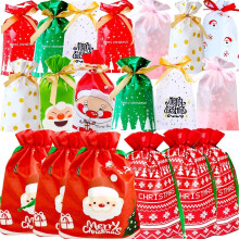 KAHEIGN 46Pcs Christmas Drawstring Gift Bags Set, 10 Styles 2 Sizes Christmas Goody Bags Xmas Gift Wrapping Bag Pack Kids Drawstring Gift Bags for