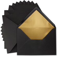 10x DIN C5 envelopes 15.6 x 22 cm made of kraft paper in black with gold silk lining - wet glue - blank envelopes made of recycled paper - UmWelt