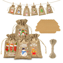 jijAcraft 13x18cm Christmas Burlap Bags: 24Pcs Advent Calendar Bags Merry Christmas Hessian Drawstring Sacks Reusable Xmas Jute Gift Bag for Advent