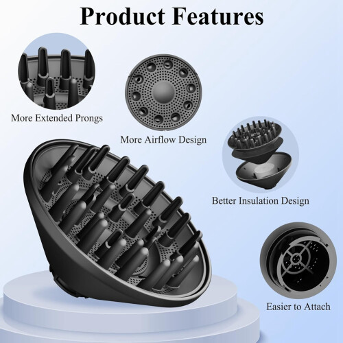 Large Diffuser Attachment for  FlexStyle, Upgraded Diffuser Nozzle for Dryer Faster and Define Wavy, Curly Hair Black 2