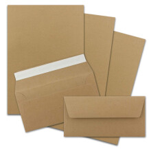 FarbenFroh by Gustav Neuser 25 x A4 Writing Paper Sets with DIN Long Envelopes, Self-Adhesive, Craft Paper, Brown, Recycled Writing Paper with