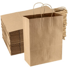 SEUNMUK 50 Pcs large Brown Paper Bags 26 x 12 x 33 CM, 120 GSM Brown Kraft with Handles Gift Bag, Recyclable Paper Party Bag Take Out Bags in Bulk for