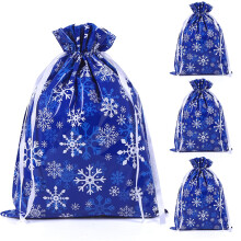 4 Pack Extra Large Christmas Gifts Bags,39 * 51cm Wrapping Bags,Navy Blue White Christmas Drawstring Gift Bags Multipack, Snowflake Reusable Gift Bags
