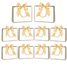 10 Pack Gift Bags with Bow Ribbon, Paper Gift Bags with Handles, Present Bags for Wedding Party Baby Shower Birthday Celebrations (White, Gold,
