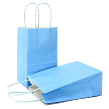 AZOWA Gift Bags Medium Light Blue Kraft Paper Bags With Handles Set of 25 (27 x 22 x 11 CM, Light Blue)