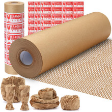 Honeycomb Packing Paper 38cm X 30M Moving Suppliers Bubble Cushioning Wrap Paper Roll for Moving/Shipping/Packing with 80 Fragile Sticker Protective