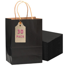 Gcardist Pack of 30 Black Gift Bags with Handles Bulk 11 x 5 x 8 Inch Medium Size Kraft Paper Bags Multiple Uses (27 x 20 x 12 cm, Medium Size)