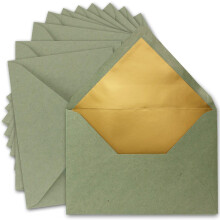 25x DIN C5 envelopes 15.6 x 22 cm made of kraft paper in green with gold silk lining - wet glue - blank envelopes made of recycled paper - UmWelt
