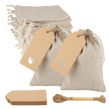 Aubess Pack of 25 Jute Bags, Advent Calendar with Drawstring and Gift Tags, Reusable Cotton Bags for Jewellery, Weddings, Parties and Christmas