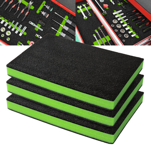 Precision Defined Tool Box Foam - Protective Inserts for Cases, Polyethylene Tool Foam for Cases, Cushion Insert for Toolboxes - Black/Green (45.7 x