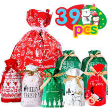 Funnlot Christmas Bags for Presents 39 PCS Xmas Gift Bags Large Christmas Drawstring Wrapping Bags Assorted Sizes Presents Bag with Tags for Xmas