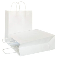 AZOWA White Gift Bags Large Kraft Paper Bags with Handles (33 x 26 x 12 CM, White, 25 Pcs)