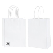 100 Pack White Paper Party Gift Bags with Handles - Assorted Bright Colors for Birthdays, Weddings, Baby Showers, Hen Nights & More - Perfect for Kids