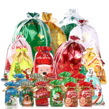 40Pcs Christmas Drawstring Gift Bags,Christmas Wrapping Bag Multipack,Xmas Pull String Bags Reusable Wonder Wrap Bags Present Sacks,Large Medium Small