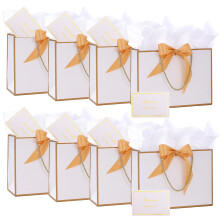8Pack Metallic Paper Gift Bags with Handle,Bow Ribbon,Tissue and card, 20x28x10cm Thank You Favor Bag for Graduaction Wedding Bridal Birthday Party