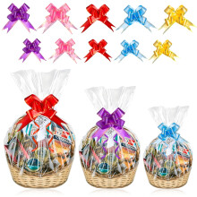 SelfTek 30 Pcs Cellophane Bags for Hampers, 3 Sizes Large Hamper Bags with 30 Pcs Pull Bows Clear Cellophane Wrap Bag for Gift Baskets Making Easter