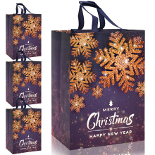 FMDPZUP Large Gift Bags,4 Pack Christmas Tote Bags with Gold Snowflake Handle Non-woven Fabric Present Bag,41 * 30 * 18cm Xmas Reusable Shopping Bag