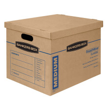 10 BANKERS BOX Strong Moving Boxes, SmoothMove Classic 38 Litre Cardboard Moving Packing Storage Boxes, Tape-Free Assembly, Easy Carry Handles 45cm x