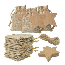 20 Small Hessian Gift Bags 7?9 cm with Tags, Burlap Mini Gift Bag Jute Linen Fabric Sack With Drawstring Pouches for Wedding Birthday Favour Bags
