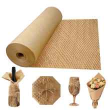 Honeycomb Packing Paper Roll, 38cmx50m Packaging Wrap Paper with 15m Jute Rope, Bubble Wrap Alternative Thick Honeycomb Cushioning Wrap Roll for