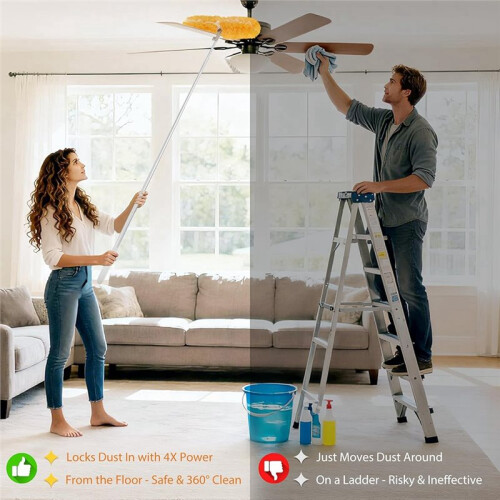 6 Ft Extendable Telescopic Duster Handle with 20 Refills, 360 Electrostatic Microfiber Duster for Ceilings, Fans 1