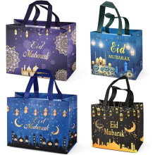 4PCS Eid Mubarak Reusable Gift Bag with Handles - Assorted Sizes Multifunctional Non-Woven Treat Bags for Party Supplies, Gifts Wrapping