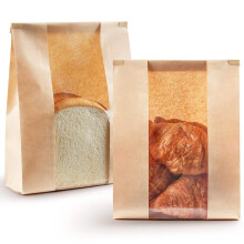 30pcs Kraft Paper Bread Bags for Homemade Bread with Tin Tie Tab Lock 13.7''x8.2''x3.5'' Sourdough Bread Loaf Bags with Window Homemade Baked