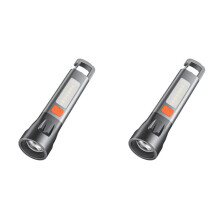 2X USB Rechargeable Flashlight Ultra Bright LED Torch with Zoom Multi-Mode Hook for Camping Hiking Fishing