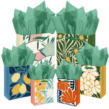 Gcardist Clash Flowers Gift Bags with Tissue Paper Mulit Assorted Sizes 10PCS Present Party Favor Birthday Bags(2pcs Large 13", 4pcs Medium 9", 4pcs
