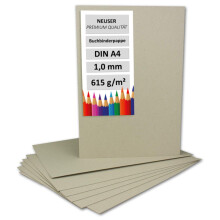 NEUSER PAPIER 30 pieces of bookbinding cardboard DIN A4 Thickness 1.0 mm (0.1 cm) Grammage: 615 g/m? Format: 29.7 x 21.0 cm Color: Grey-Brown