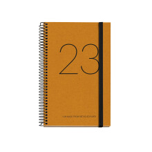 Miquelrius - 2023 Recycled Yearly Diary - Day Page - Active Size 117 x 182 mm - Recycled Cardboard Cover - Spiral - Spanish, English and Portuguese -