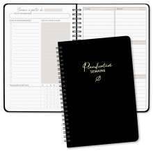 Biroyal Undated Weekly Planner - A5 Size - Weekly Planner with To-Do List, Large Area for Notes - 52 Sheets in French - Hard Cover - Black