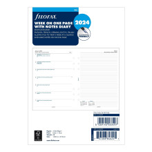 Filofax Calendar Diary Refill, A5 Size, Week on One Page with Notes, White Paper, Multilingual: Five Languages, 2024 (C68509-24)