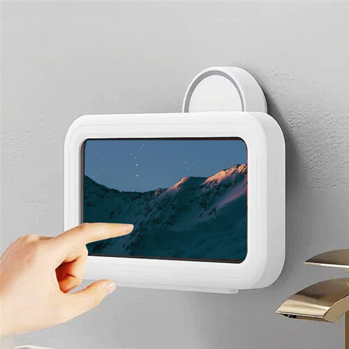 Waterproof Rotating Mobile Phone Holder for Bath Room No Drilling Wall Mounted Storage Organizer Rectangle 2