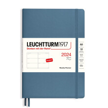 LEUCHTTURM1917 367664 Weekly Diary Softcover Medium (A5) 2024 12 Months Stone Blue English